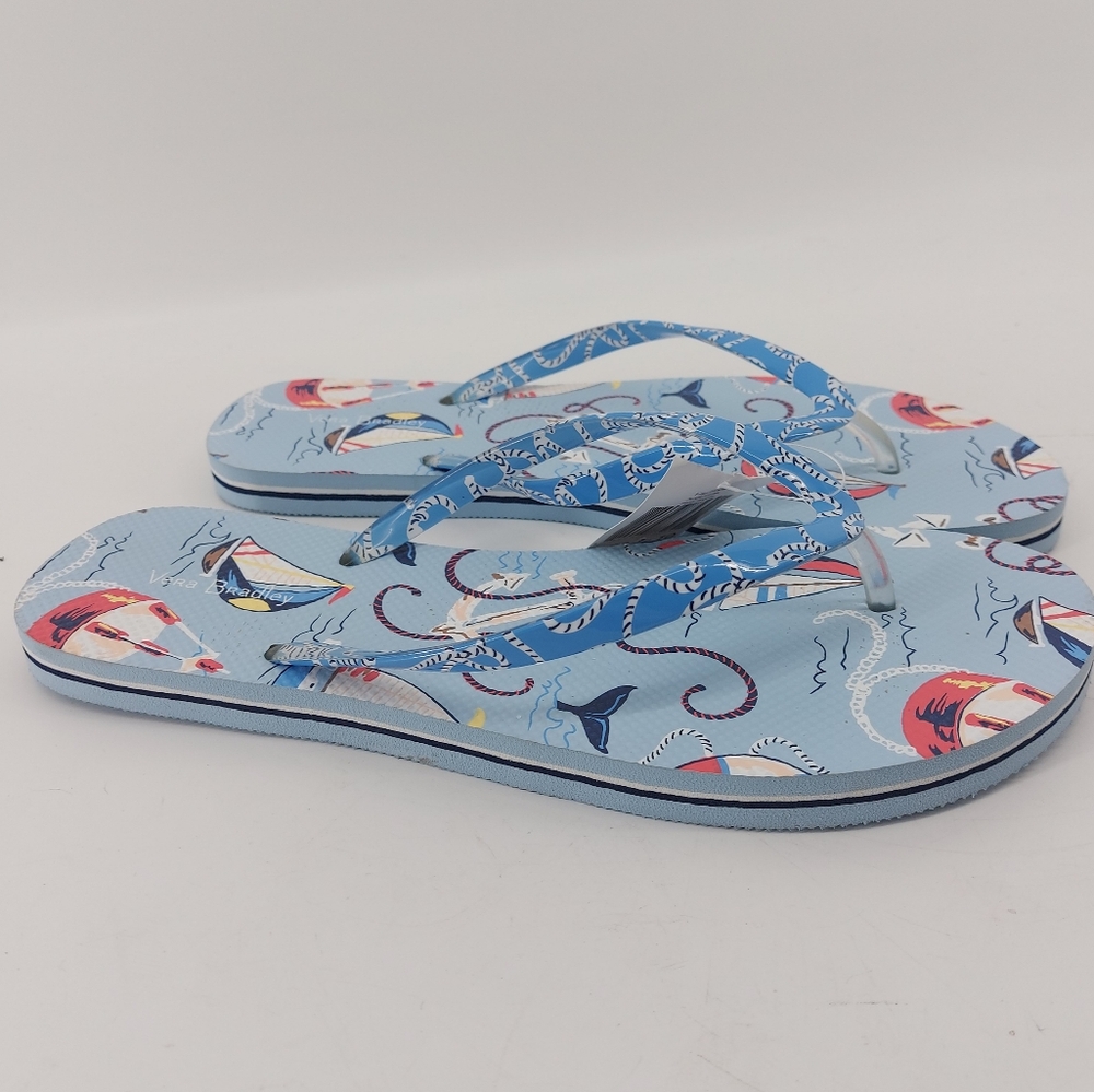 Vera Bradley womens Flip Flops Size Large 9-10 Blue Nautical Regatta